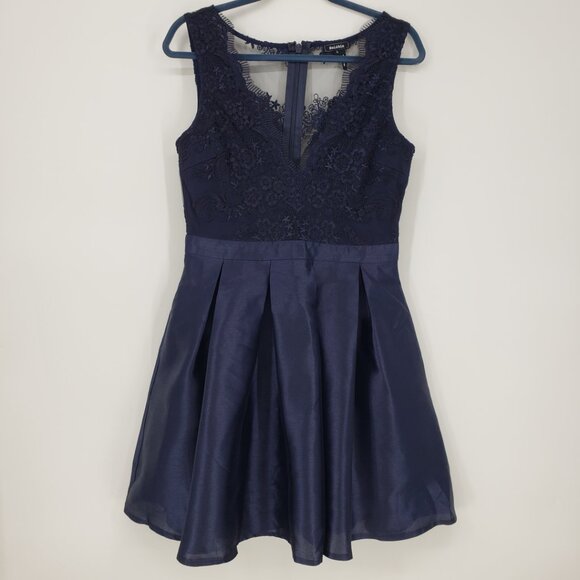 Soieblu Fit and Flare Mini Cocktail Dress L Lace Bodice Sleeveless Navy Blue - Picture 1 of 9